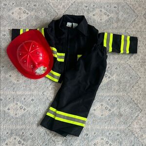 Kids Black Firefighter Costume with Red Helmet